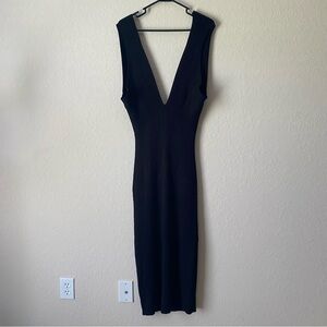 House of Harlow 1960 | Women's Stretch V Neck Open Back Stretch Midi Dress Black